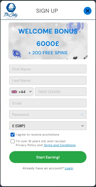 Mr Sloty UK Registration and Account Setup